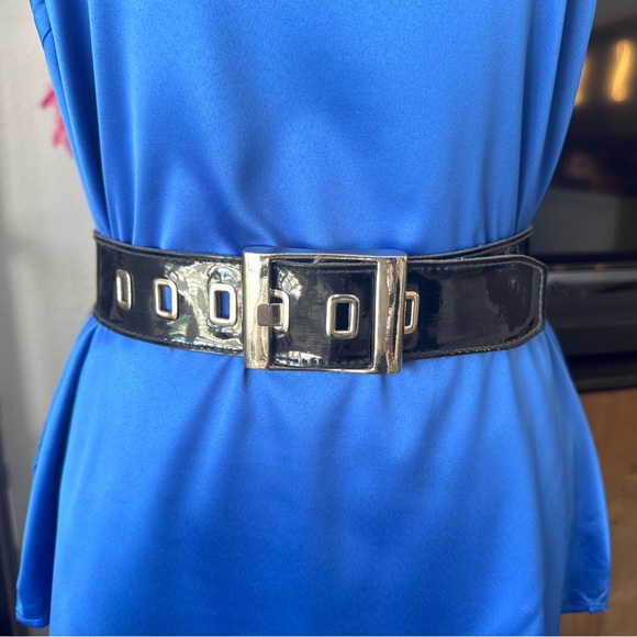Calderon Black Patent Leather Belt with Silver Buckle main image 7